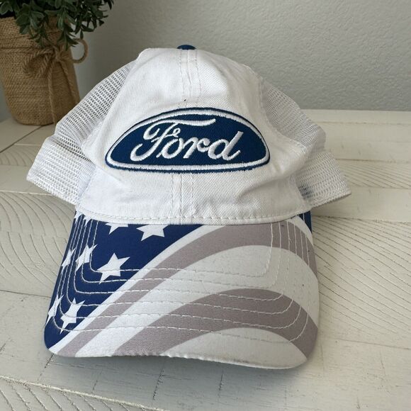 Ford American Flag Trucker Mesh Hat‎ Cap Adjustable Snapback White and Blue - Picture 4 of 11